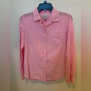 J. Crew Bright Pink and White Gingham Button-Up Shirt